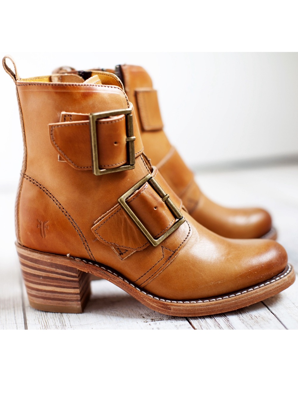 {Frye} Sabrina Double Buckle Ankle Boots
